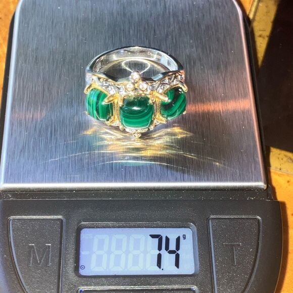 Natural Malachite Sterling Silver Ring Size 10.25 - Picture 9 of 9